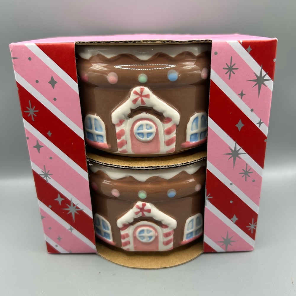 The Bakeshop Gingerbread House Ramekins Bowls Set of 2 Christmas NEW